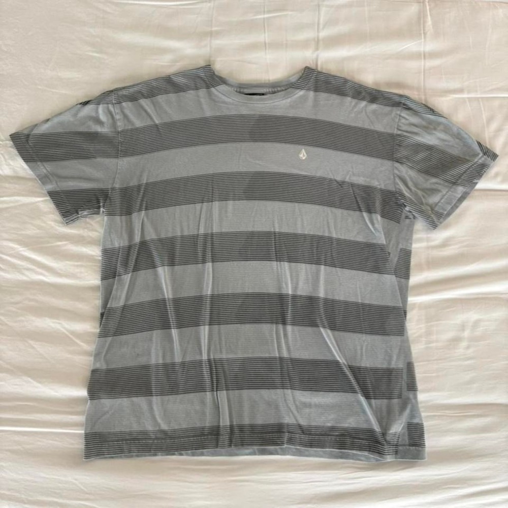 Volcom Sky Blue and Grey striped t-shirt